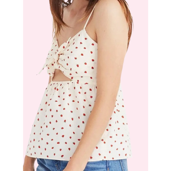 MADEWELL Cami‎ Top Baby Doll Cut Out TIE Strawberry Print sz 4 NWT - Picture 1 of 6